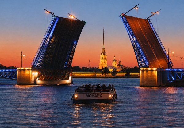 Острова, Финский залив и развод мостов на теплоходе МОНАРХ