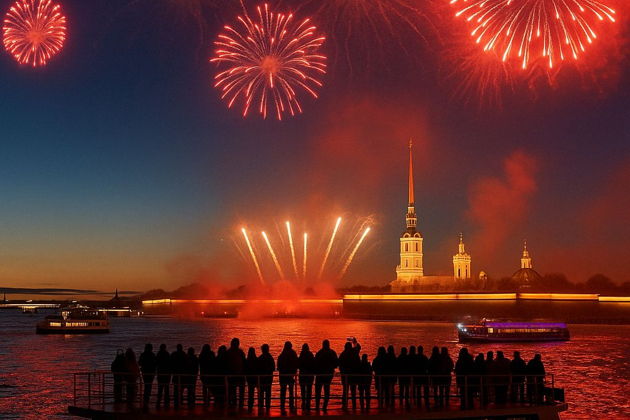 Салют в День Победы с борта двухпалубного теплохода - фото 2