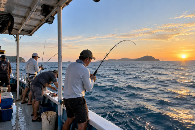 Морская глубоководная рыбалка на рассвете